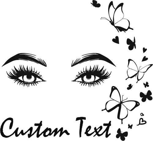 Vista 12 de Calcomanía de pared con hermoso estilo y cejas para salón de belleza con personalización de texto, ideal para decoración de dormitorio de mujer