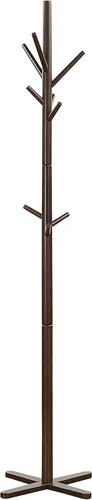 Vista 5 de Lexicon Perchero resistente de madera maciza con 9 ganchos para colgar para sombreros, bufandas, bolsos, perchero de madera de 3 niveles para árbol