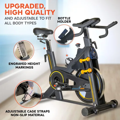 Vista 6 de Bicicleta estática para interiores, resistente de 115 libras, resistencia magnética, incluye mancuernas de 2 x 1 libra, bicicletas de ciclismo