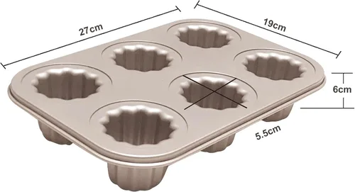 Vista 5 de Molde de canele antiadherente para magdalenas, molde de acero al carbono, bandeja para hornear pasteles franceses, 6 tazas para hacer mini pan