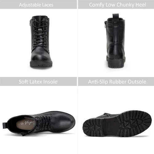 Vista 5 de Vepose Botines de combate 25 para mujer con cordones y cremallera interior de media pantorrilla para mujer