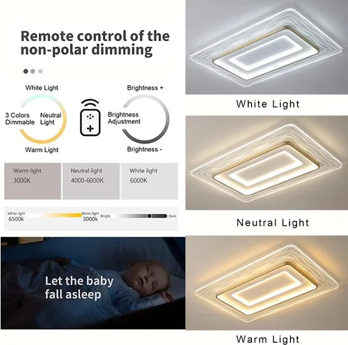 Vista 2 de TFCFL Lámpara de techo LED regulable, lámpara de techo LED ultradelgada de acrílico de montaje empotrado de 3500 K - 6000 K brillo LED lámpara