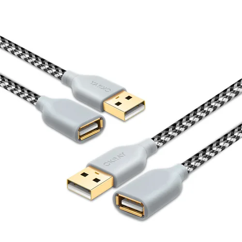 Vista 9 de OKRAY - Cable de extensión USB, paquete de 2 cables de extensión USB 2.0 de nailon trenzado de 6 pies tipo A, macho a hembra, con conector chapado