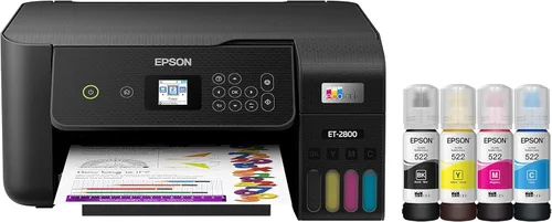 Vista 2 de Epson EcoTank ET-2800 Impresora inalámbrica a color todo en uno Supertank sin cartuchos, negro, mediano y tinta EcoTank T522 de ultra alta