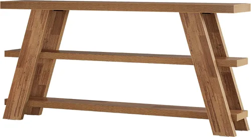 Vista 9 de Tribesigns - Mesa consola extralarga de 70.9" con almacenamiento, mesa de sofá estrecha de 3 niveles en madera detrás del sofá, mesa de entrada