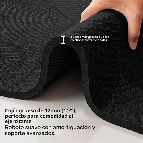 Vista 3 de Extra Thick 12mm Exercise Mat, 74" x 26", Non-Slip with a Yoga Strap