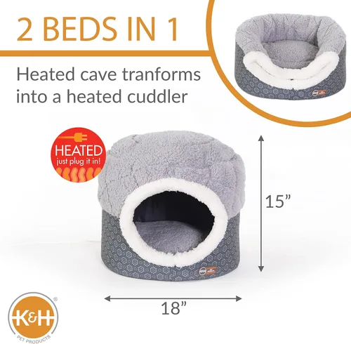 Vista 2 de K&H Pet Products Cama térmica para gatos grandes en interiores, tienda de campaña Thermo-Pet Nest 2 en 1 con calefacción para cueva y cama cálida
