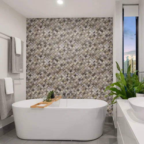 Vista 5 de STICKGOO Azulejo árabesco para salpicaduras de pelar y pegar, para salpicaduras de cocina y baño, grano de madera dorada con aspecto de mármol, PVC