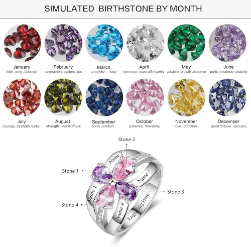Vista 2 de Love Jewelry Anillo personalizado para madre, piedras de nacimiento de imitación grabadas, anillos de promesa familiar para mujer (9)