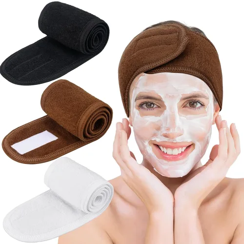 Vista 8 de Whaline Diademas faciales de spa, 3 piezas, diadema de tela de toalla suave y ajustable para lavado de cara, ducha, cubierta facial, yoga