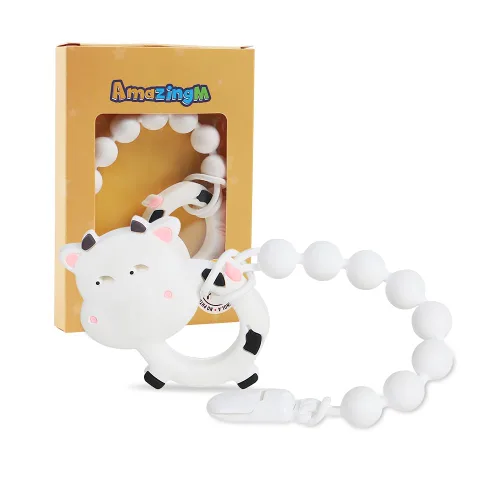 Vista 7 de Juguete mordedor de silicona de grado alimenticio para bebés con soporte para chupete, juguetes de dentición, juego de regalo para niños y niñas a