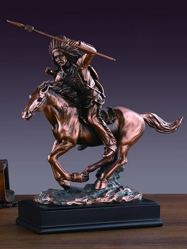 Vista 2 de Jefe indio en caballo estatua marrón
