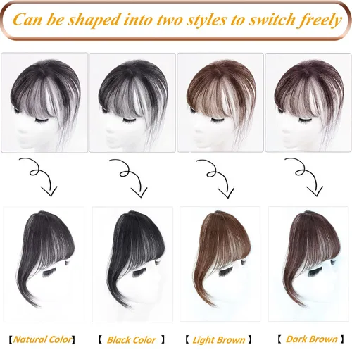 Vista 5 de Flequillo de aire de cabello humano atado a mano de 6 pulgadas con patillas largas, una pieza, extensiones de cabello humano con flequillo