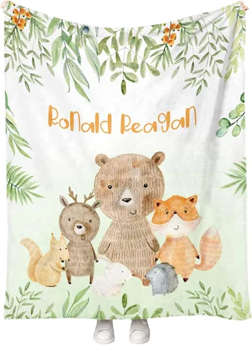 Vista 17 de Artsadd Manta personalizada con nombre, manta personalizada de animales de la selva, manta personalizada de safari para niños, niñas, baby shower