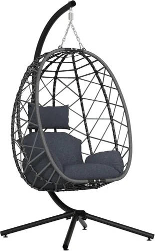 Vista 14 de SWITTE Silla colgante con soporte para exteriores, columpio de mimbre para Marrón
