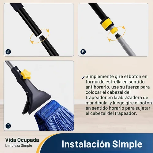 Vista 7 de Yocada Trapeador húmedo de hilo con extremo en bucle de algodón resistente