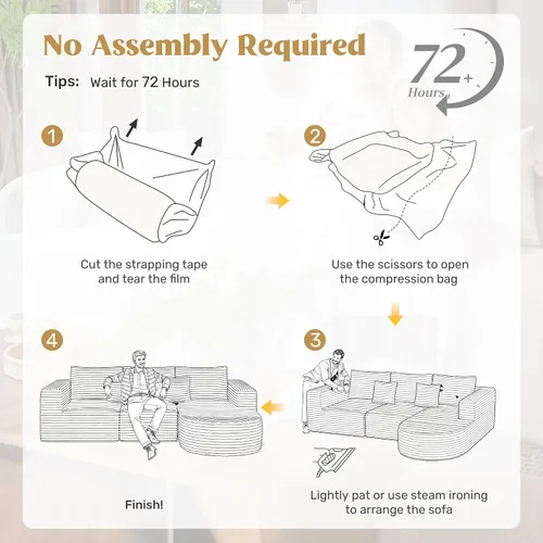 Vista 6 de Sofá seccional modular de 110", sofás de nube para sala de estar, sofá deshuesado con asiento profundo, sofá en forma de L con chaise, no requiere