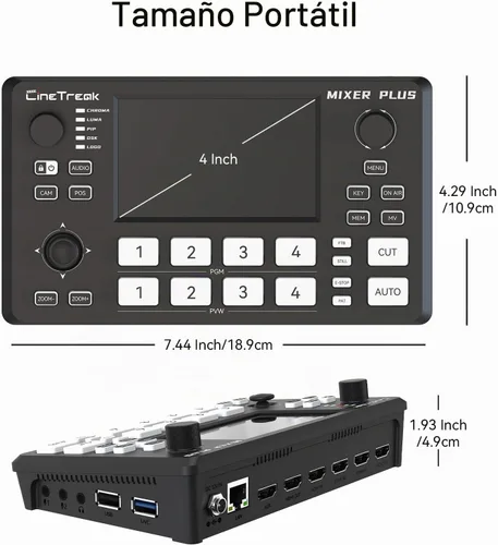 Vista 3 de Mixer Plus Compact Video Switcher 4 HDMI with 4''Built-in Screen, Portable Live Streaming Switcher for Multi-Camera, Online Class, Event, YouTube