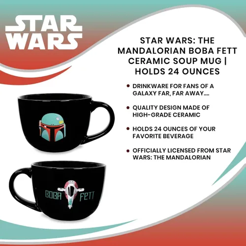 Vista 6 de Star Wars: The Mandalorian Boba Fett - Taza de cerámica para sopa Tazón para helado, cereales, avena Taza de café grande para expreso, cafeína
