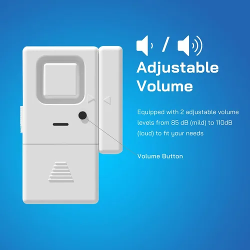 Vista 2 de Alarmas de puerta para seguridad del hogar, paquete de 4 sensores de alarma de ventana con campanilla ajustable Alarma de 110 dB, volumen