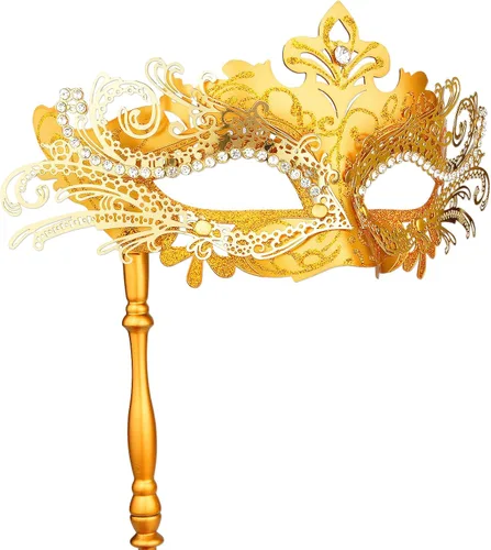 Vista 13 de Hoshin Máscara de mascarada con palo, decoraciones de Mardi Gras, máscaras venecianas para mujer