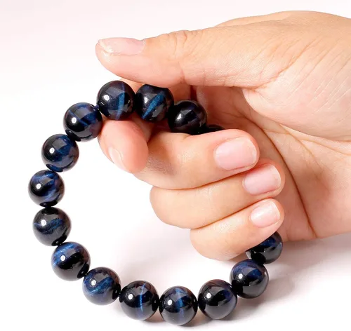 Vista 3 de Jewever Pulsera de ojo de tigre natural para hombres y mujeres, piedras preciosas elásticas, cuentas de piedra natural, 0.472in, elástica, unisex