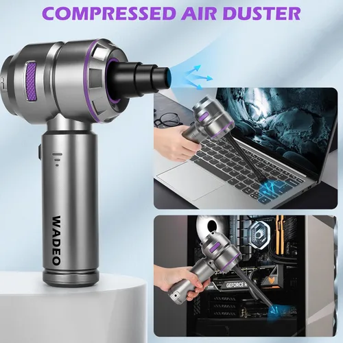 Vista 3 de WADEO Aspiradora de mano inalámbrica, 4 en 1 21000 PA sin escobillas para automóvil y 210000 rpm, soplador de aire de batería de 7500 mAh