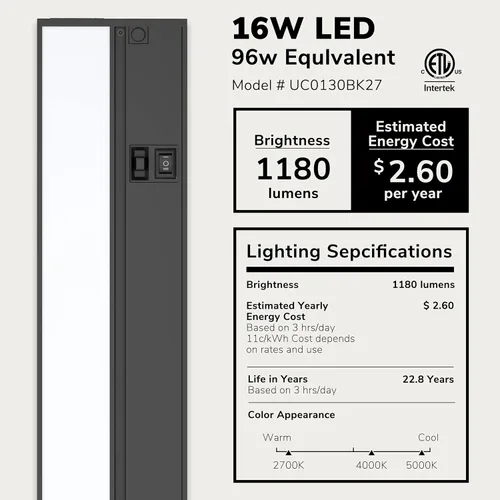 Vista 5 de LAGOM Luces para debajo del gabinete de 30 pulgadas y cable de conexión de 12 pulgadas