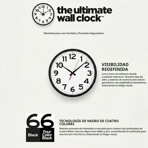 Vista 2 de Ultimate Wall Clock - Reloj de pared de cuarzo de 10 pulgadas, negro