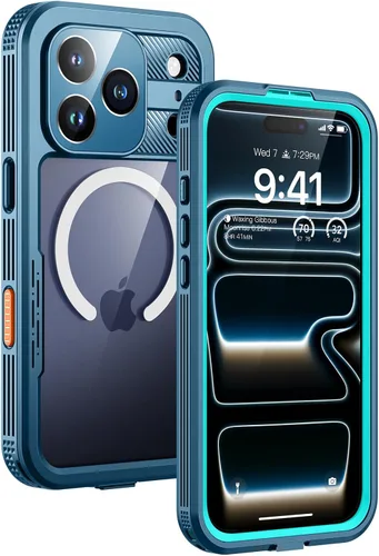 Vista 23 de Lanhiem Funda magnética impermeable para iPhone 16, protector de pantalla de privacidad integrado, compatible con MagSafe, funda antiespía de cuerpo