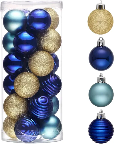 Vista 7 de Valery Madelyn Small Christmas Tree Decorations Ball Ornaments 24ct 1.57" Oro rojo