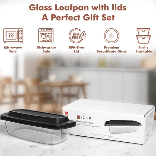 Vista 9 de Razab Sartén grande de vidrio para pan de 7.6 tazas/1.9 cuartos de galón con tapas, sin BPA, tapas herméticas, mango de agarre, fácil de llevar