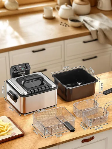 Vista 8 de Reemix Freidora eléctrica de 4.5L con 3 cestas de acero inoxidable