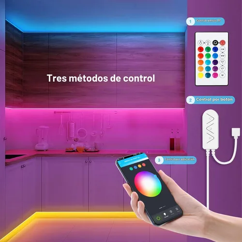 Vista 4 de Tatazone Tiras de luces LED RGBWW con Bluetooth, 5 metros de tiras de luz LED ajustables de blanco 3000K a 6500K + RGB, tiras de luces LED