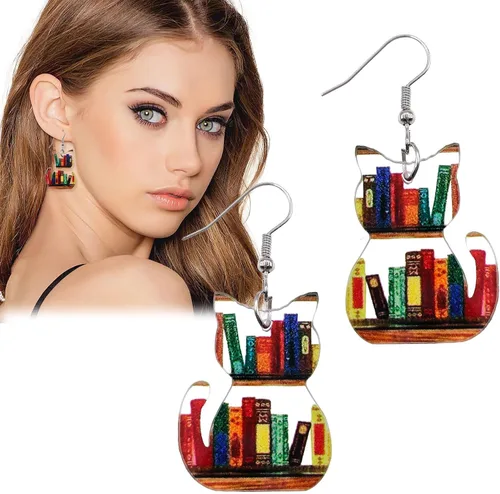 Vista 9 de Pendientes colgantes de libros para mujer, amantes de los libros, aretes acrílicos