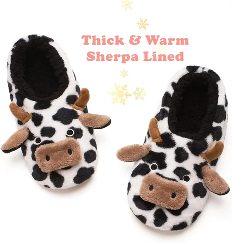 Vista 3 de cosyone1997 Lindas pantuflas de animales para niños, niñas y mujeres, calcetines de casa mullidos con suela antideslizante suave, regalos únicos
