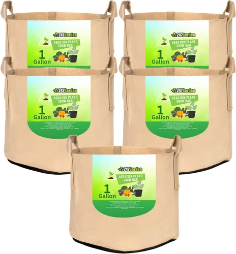 Vista 25 de 247Garden Paquete de 5 Macetas/Bolsas de Cultivo de Tela de Aireación de 1 Galón para Plantas con Asas (260 GSM, Negro, 6H x 7D)