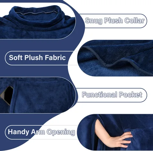 Vista 6 de Catalonia Poncho de Manta Vestible para Adultos, Súper Suave y Cómoda Manta Tipo Capa para TV para Mujeres y Hombres, Azul marino