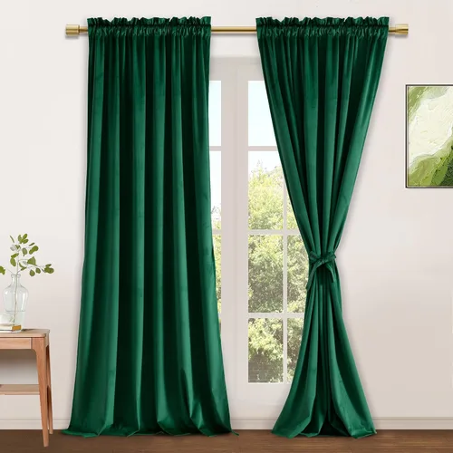 Vista 106 de JIUZHEN Cortinas de terciopelo beige de 63 pulgadas de ancho x 63 pulgadas de largo, cortinas de terciopelo retro suaves con bolsillo para barra