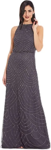 Vista 15 de Adrianna Papell Vestido tipo blusón con cuentas estilo halter Art Deco para mujer Floor Length Formal Gown with Scalloped Beading & Bloused Bodice