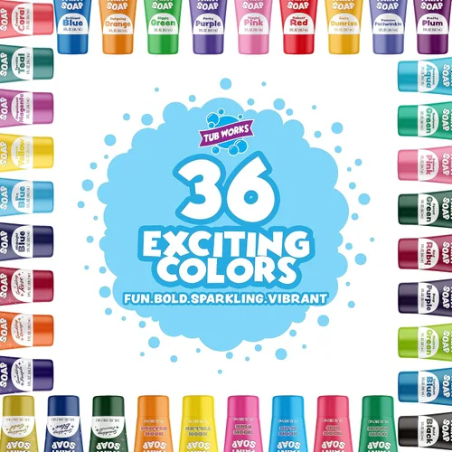 Vista 2 de Tub Works® Jabón de pintura de baño, paquete de 36 Pintura de baño no tóxica, lavable para niños pequeños y niños Juguetes de baño para niños
