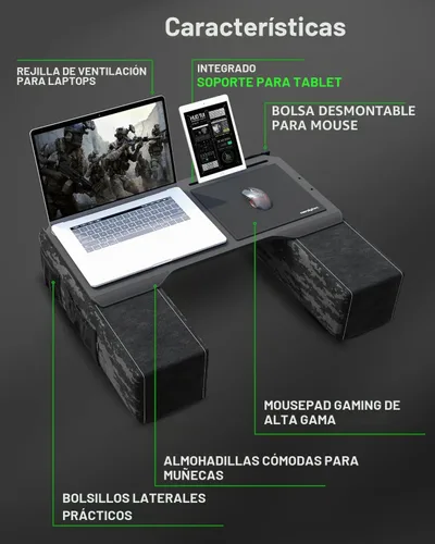 Vista 3 de Couchmaster® CYBOT - Escritorio ergonómico para cuadernos o equipos inalámbricos, incluyendo almohadas, alfombrilla de mouse