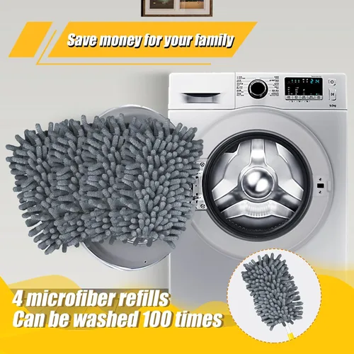 Vista 4 de 4 repuestos de plumero, de microfibra para ventilador de techo, reutilizables, 360 plumeros, resistentes para limpieza (gris)