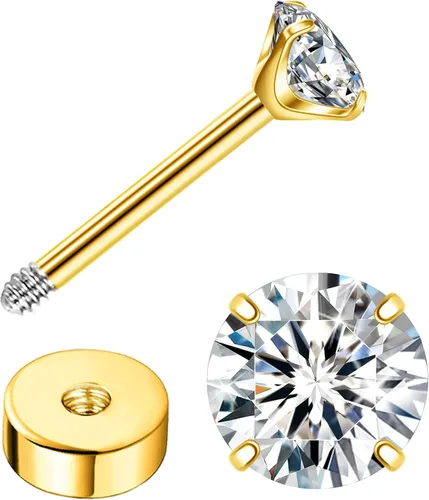 Vista 13 de Enticera G23 Aretes de Titanio 5A+Circonita Cúbica Aretes de Botón con Parte Trasera Plana Aretes Hipoalergénicos de Oro 14K Aretes 2-5MM