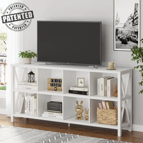 Vista 5 de FATORRI Organizador de almacenamiento de 8 cubos y mesa consola de sofá (roble blanco)