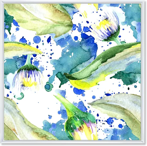 Vista 59 de DesignQ Lienzo enmarcado tradicional con flores silvestres azules con hojas verdes II