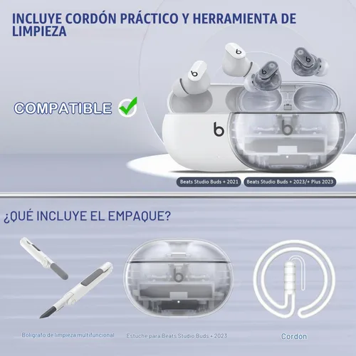Vista 3 de Beat Studio Buds + (2023) / Beat Studio Buds 2021 Funda protectora transparente de TPU suave transparente de grado militar a prueba de golpes