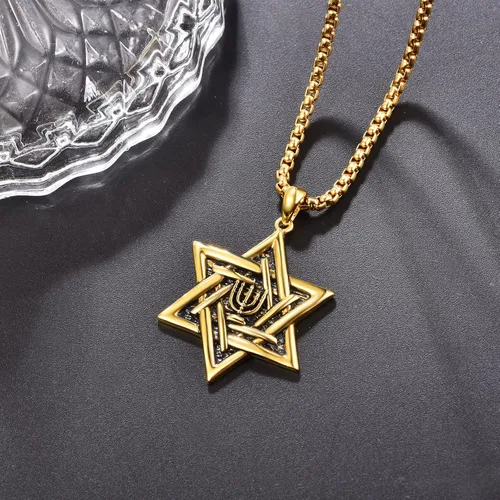 Vista 5 de ADMETUS Collar de amuleto de plata de ley 925 Collar Ankh con estrella de David para hombre con cadena de 22 pulgadas + 2 pulgadas