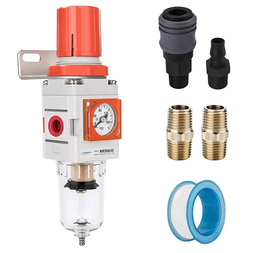 Vista 8 de NANPU 1/2 "NPT Embedded Gauge Compressed Air Filter/Regulador Piggyback Combo, Drenaje Automático, Elemento de Latón de 5 Micrones, Cuenco