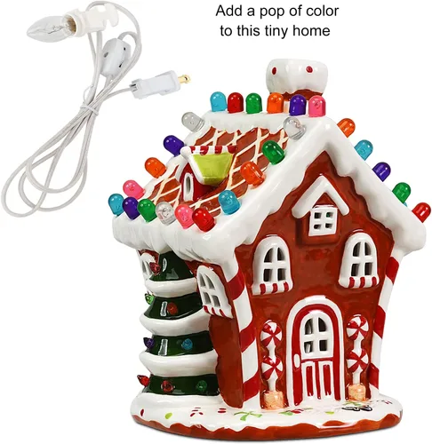 Vista 5 de 4 juegos de cable de accesorios con una bombilla, cable blanco de 6 pies con certificación UL, luces de aldea de Navidad con enchufes de interruptor